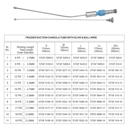 FRAZIER SUCTION CANNULA TUBE WITH OLIVE & BALL WIRE