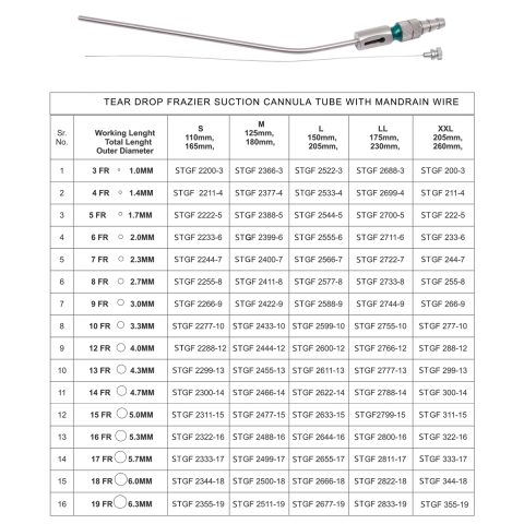TEAR DROP FRAZIER SUCTION CANNULA TUBE WITH BALL WIRE