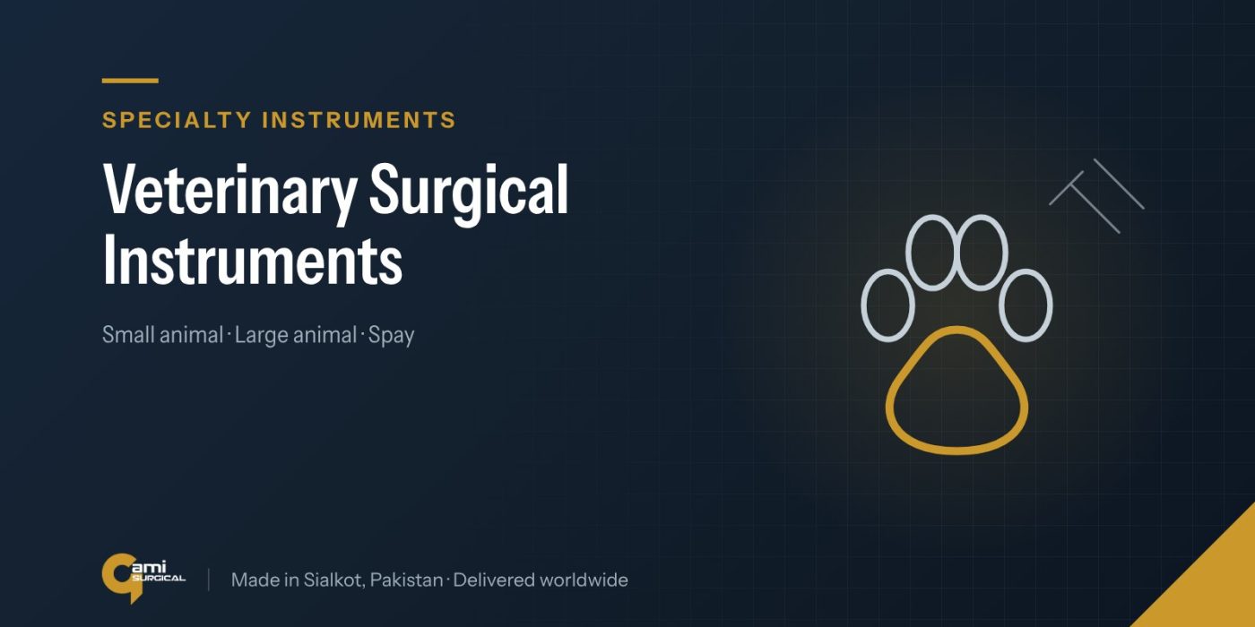 Line drawing of an animal paw print, illustrating the Gami Surgical guide to veterinary surgical instruments